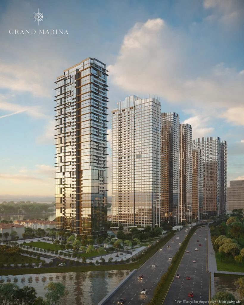 Toàn cảnh tổ hợp căn hộ hàng hiệu Grand Marina Saigon bên sông Sài Gòn tại Ba Son, Quận 1