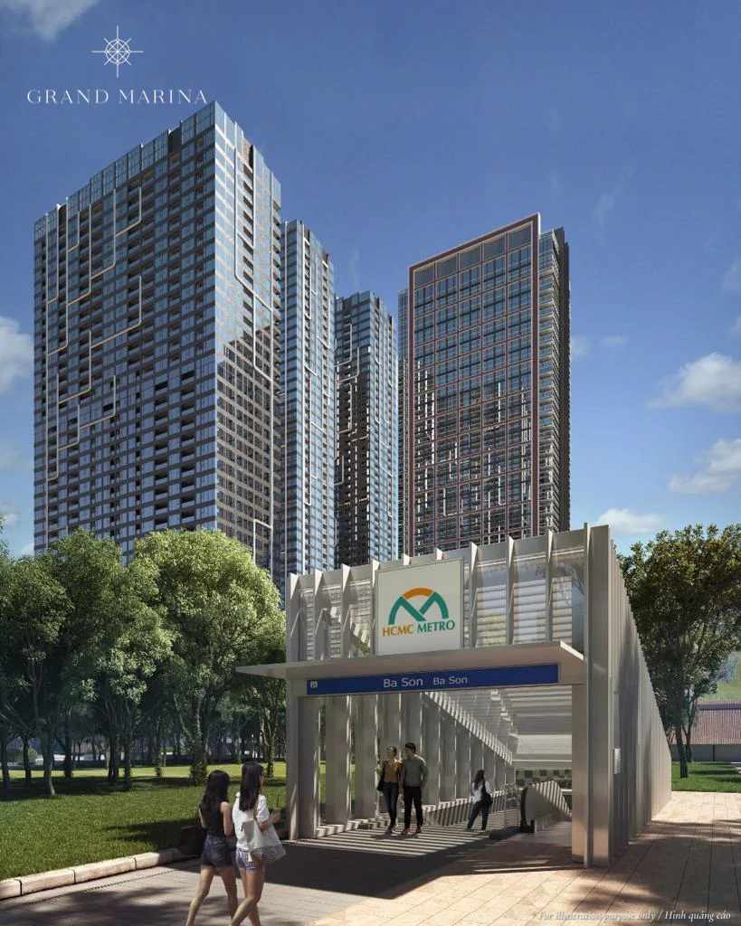 Grand Marina Saigon về đêm bên sông Sài Gòn, căn hộ hàng hiệu Marriott Quận 1 nhìn ra khu đô thị Thủ Thiêm