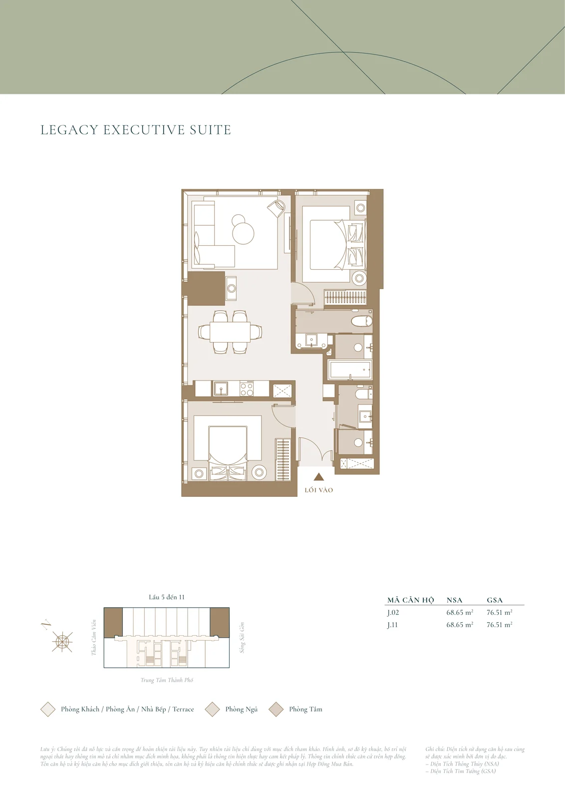 Mặt bằng căn 2 phòng ngủ J.02 tòa Cove Grand Marina Saigon — NSA 68.65 m²
