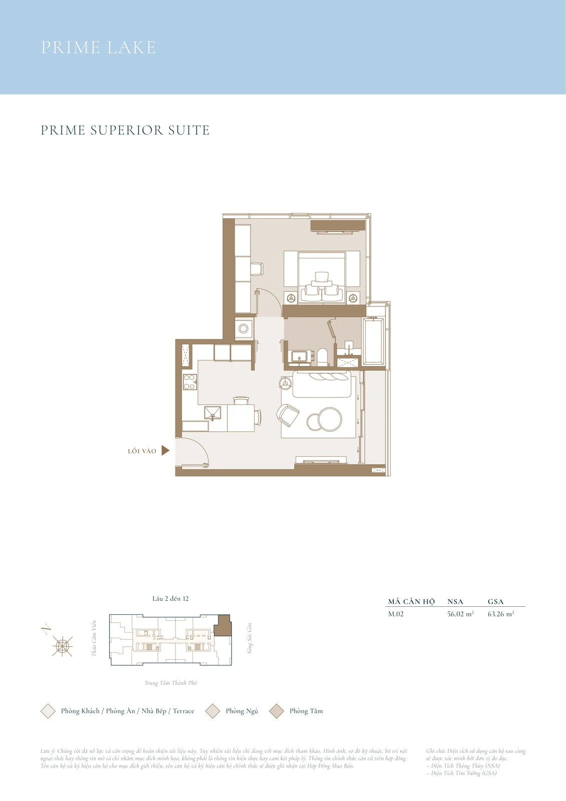 Mặt bằng căn 1 phòng ngủ M.02 tòa Lake Grand Marina Saigon — NSA 56.02 m²