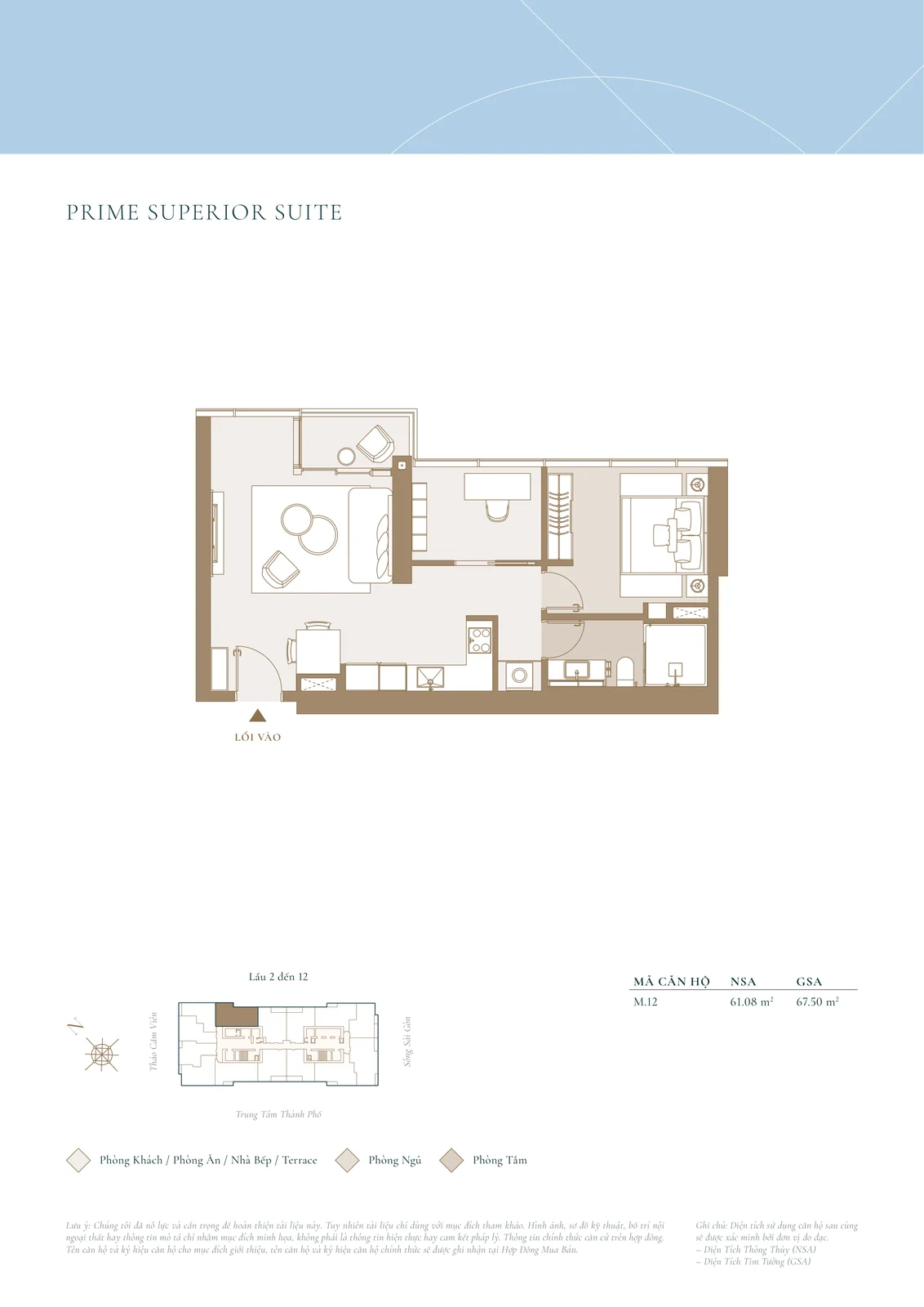 Mặt bằng căn 1 phòng ngủ M.12 tòa Lake Grand Marina Saigon — NSA 61.08 m²